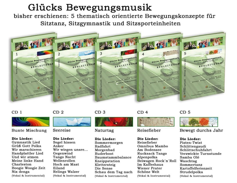 Diese fünf Sets gibt es von Ralf Glück für den Sitztanz, die Sitzgymnastik und Sitzsporteinheiten für Senioren. Bewegungsmusik, Ralf Glück +++ Nur in Verbindung mit Ralf Glück verwenden +++